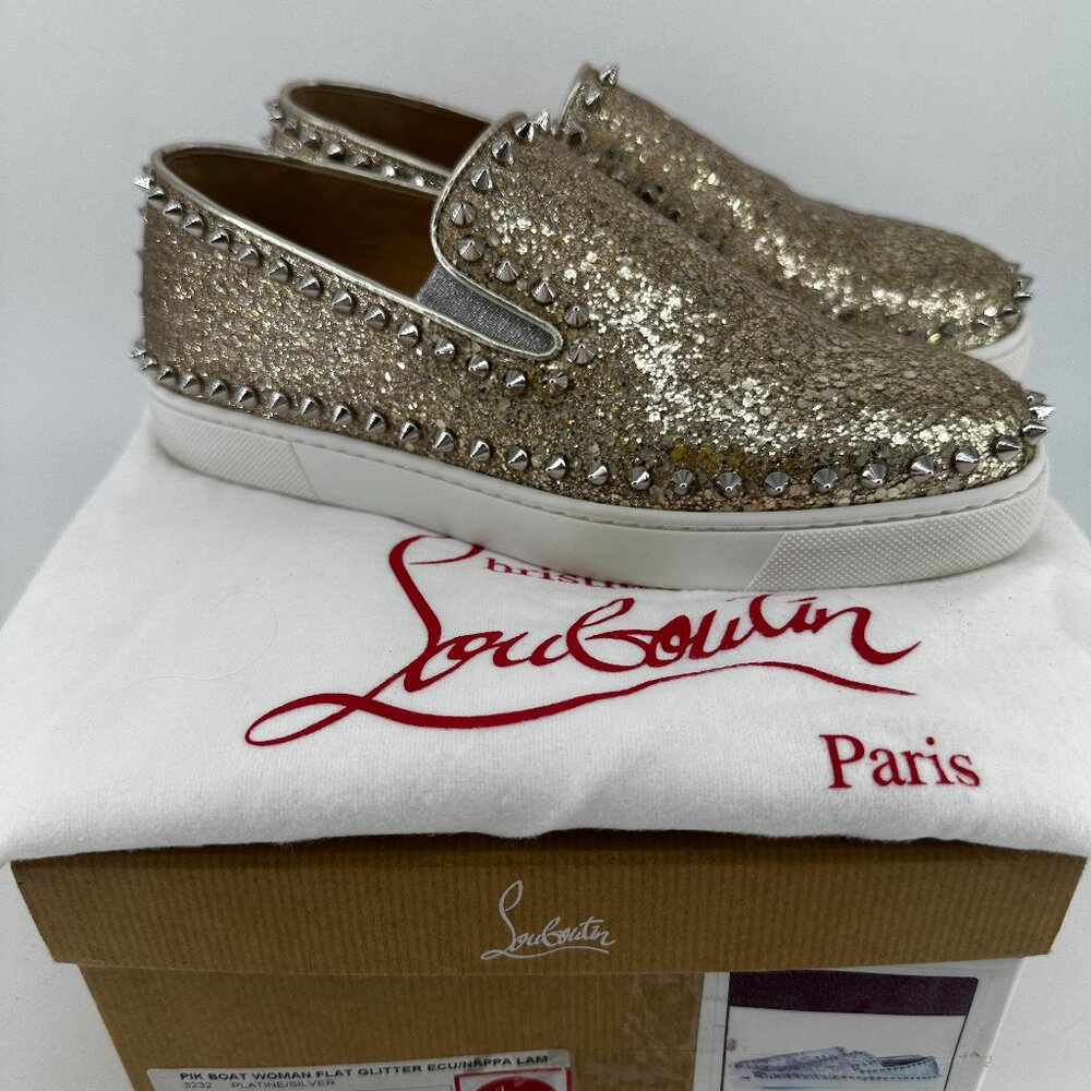 Louboutin Gold Pik Boat Flat - Size 38.5